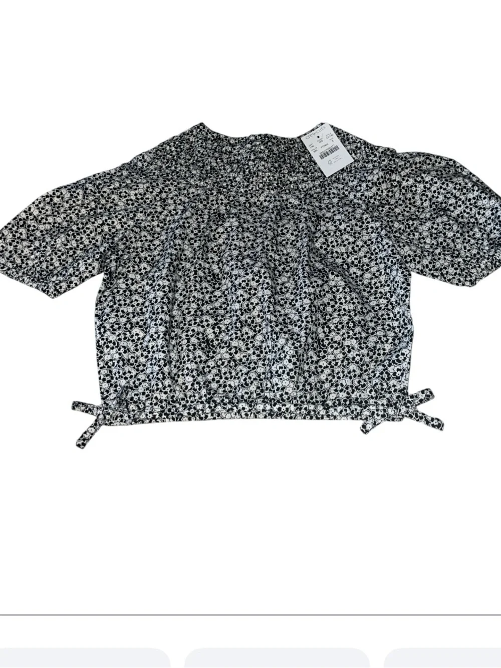 Crewcuts Little Girls Kids Black & White Floral Smocked Puff Sleeve Poplin Top S